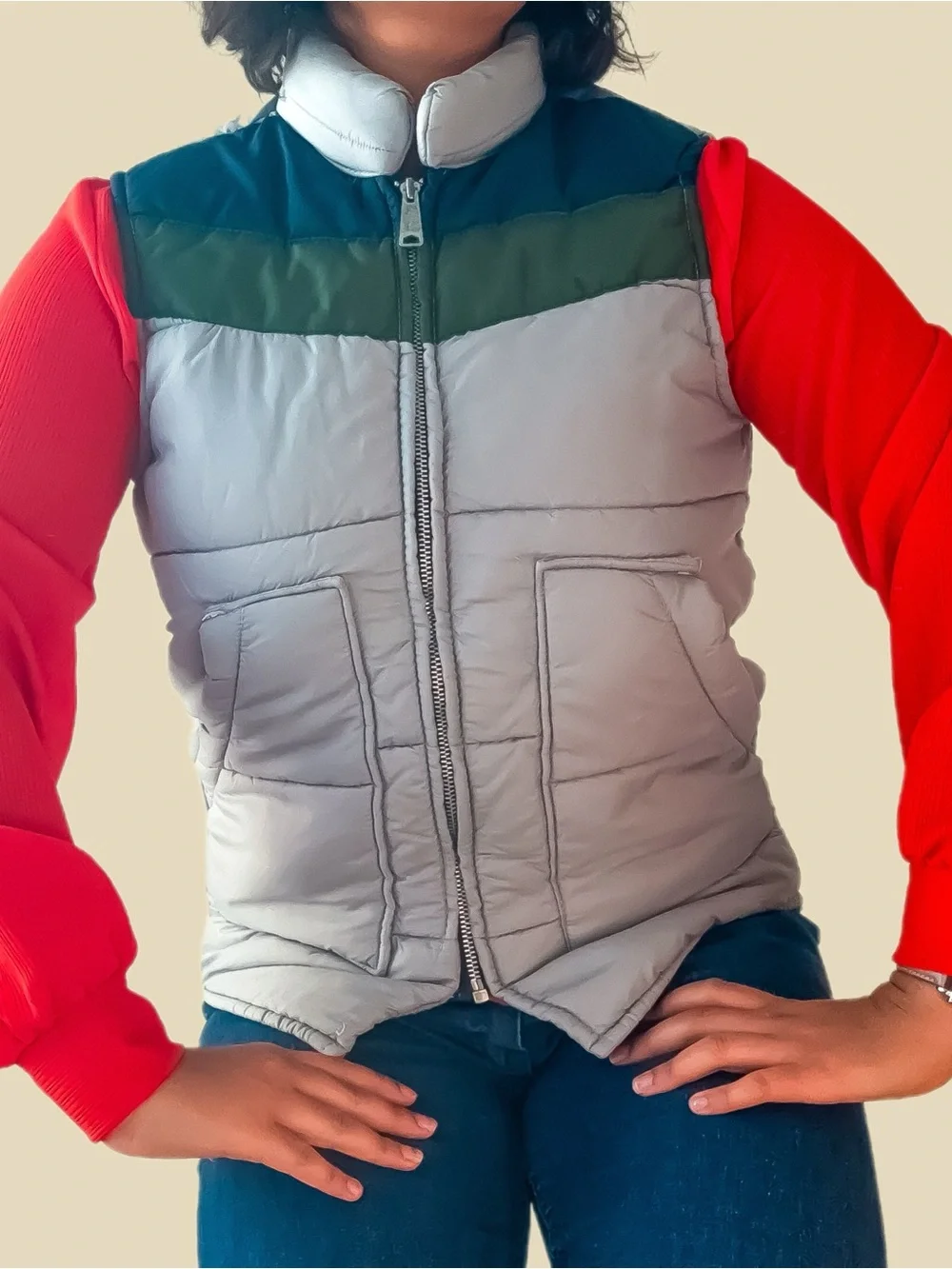 1970s Green and Blue Puffer Vest - Picture 1 of 11